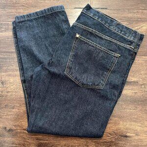 DARK Navy Blue Raw Denim Straight Leg Jeans - 36x34